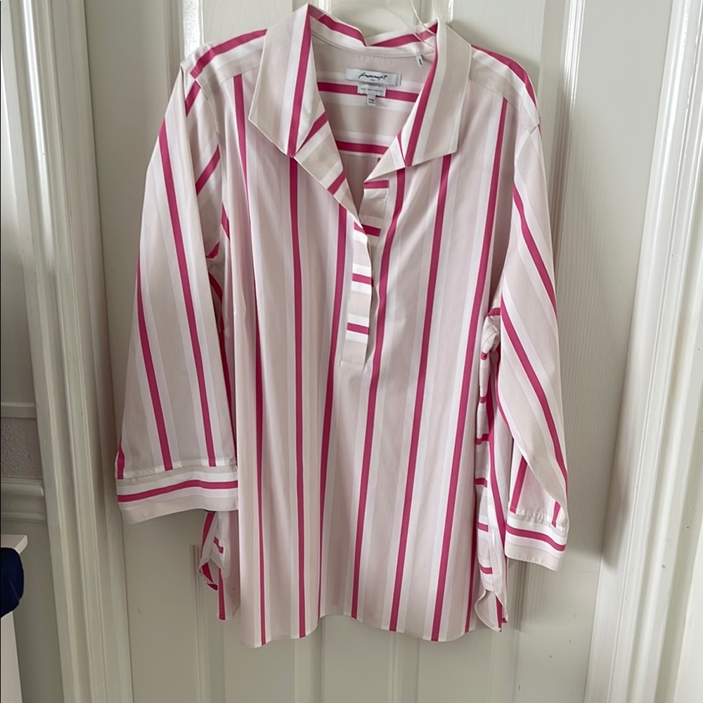 Pink and White Striped Button-Up Shirt
